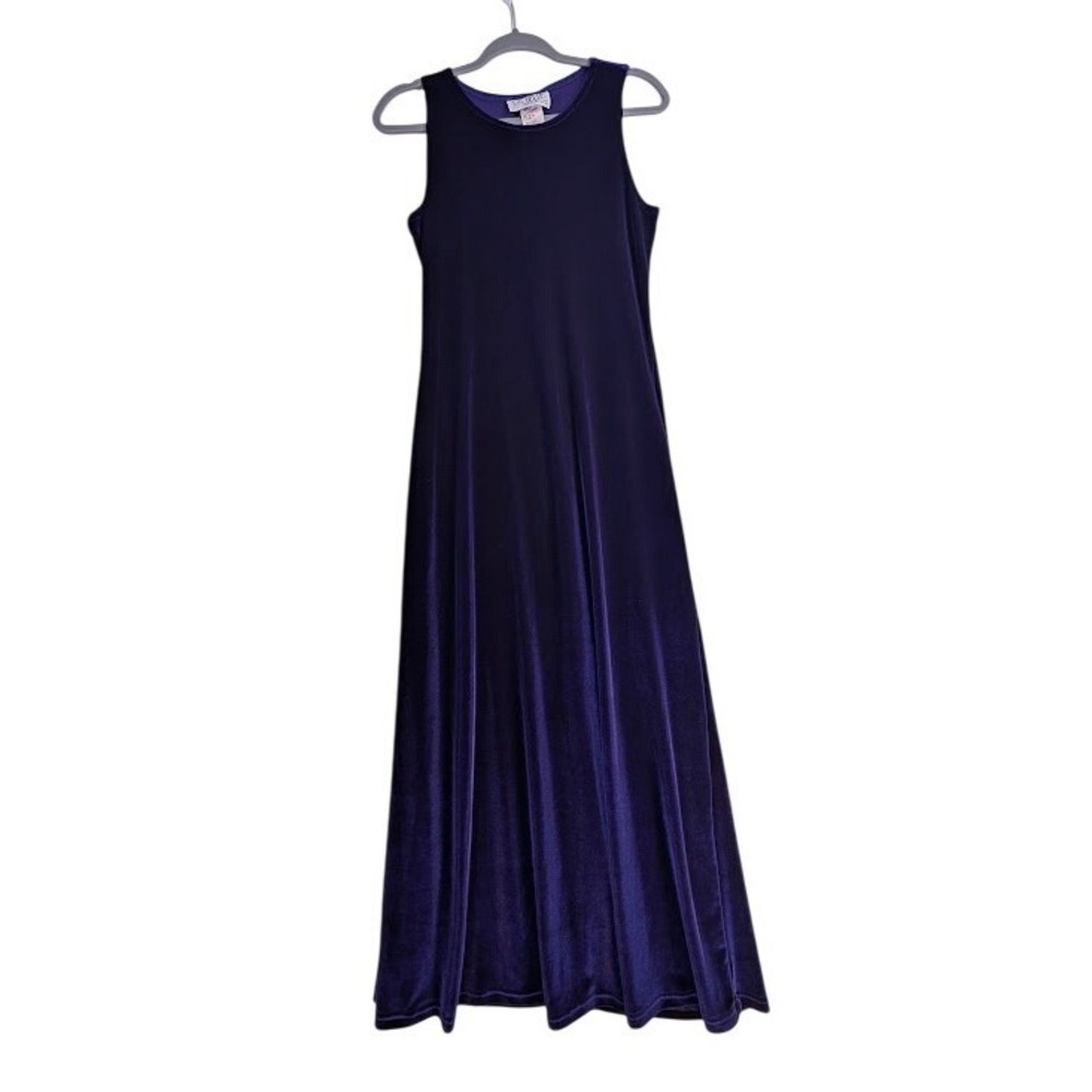 90s La Belle Purple Stretchy Velvet Maxi Dress Sleeveless Gown Size M‎